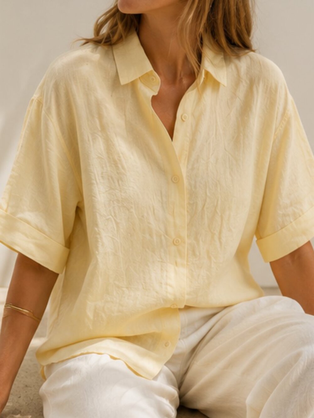 Banana Republic 100% Linen Pale Yellow Button Front Shirt | PTP 24 XL